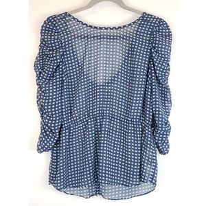 Ecoté | Blue White 3/4 Ruched Sleeves Blouse